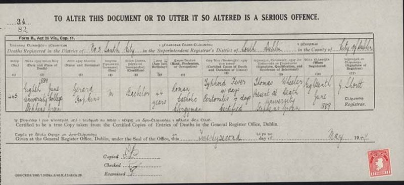 hopkins death certificate